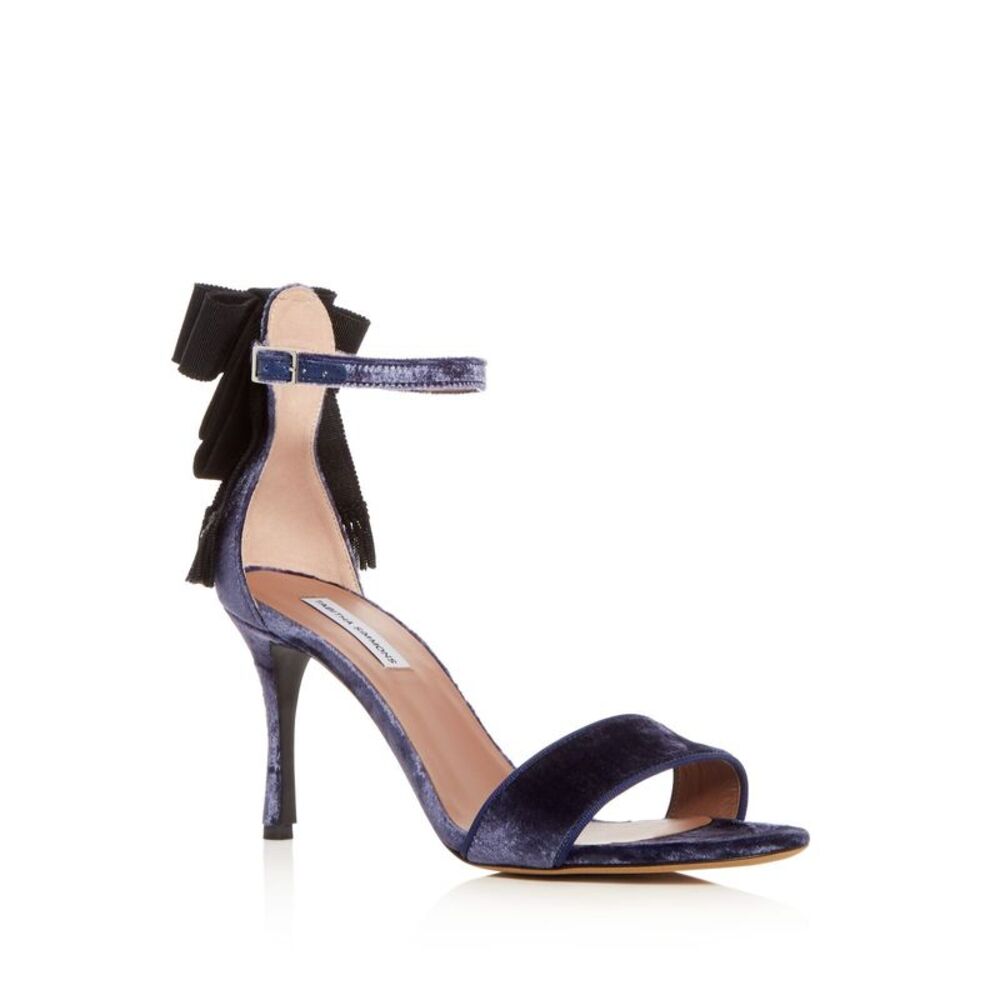 TABITHA SIMMONS Womens Navy Velvet Frances Almond Toe Stiletto Sandals 37.5